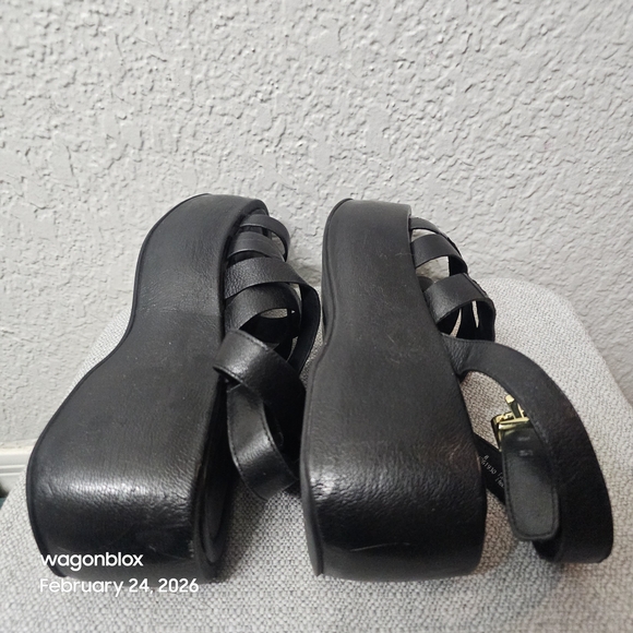 Free People Mont Blanc Platform Sandals Black Leather Size 8